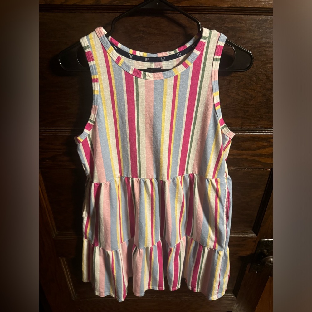 Gap NEW Multicolor Stripe Tiered A-line Boatneck Sleeveless Tank Midi Dress